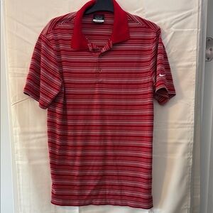 Nike Men's Red and White Striped Polo Shirt